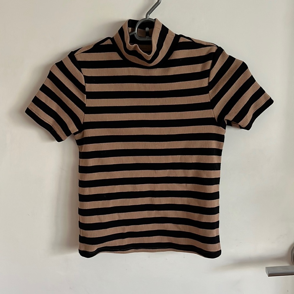 Short sleeved striped turtleneck